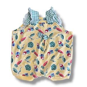 Vintage Doe-Spun Veggie Print Bubble Romper 24 Months‎ Yellow Gingham Straps